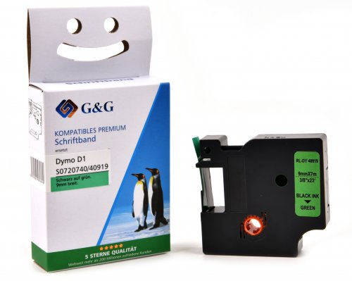 Kompatibel mit Dymo D1/ 40919/ S0720740 Schriftband (9mm x 7m) Schwarz auf Grün jetzt kaufen - Marke: G&G